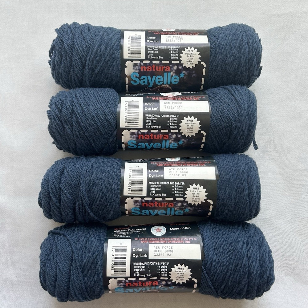 Vintage Natura Sayelle Yarn Air Force Blue 9806 Dye Lot 23257 V3 Lot of 4 Skeins